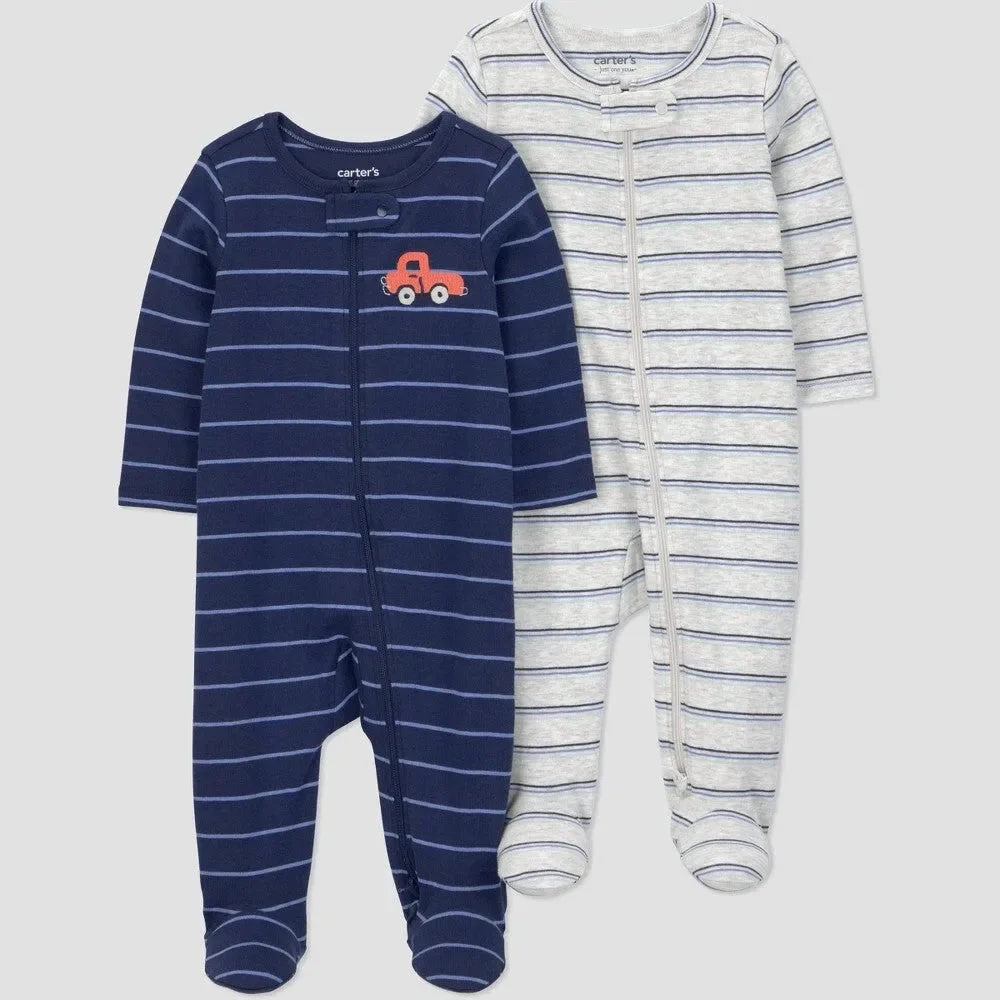 Carter's Baby Boys' 2pk Footed Pajamas Gray/Navy 3M